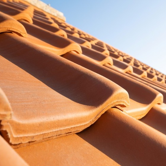 Aerial view of tile roofing on a residential home