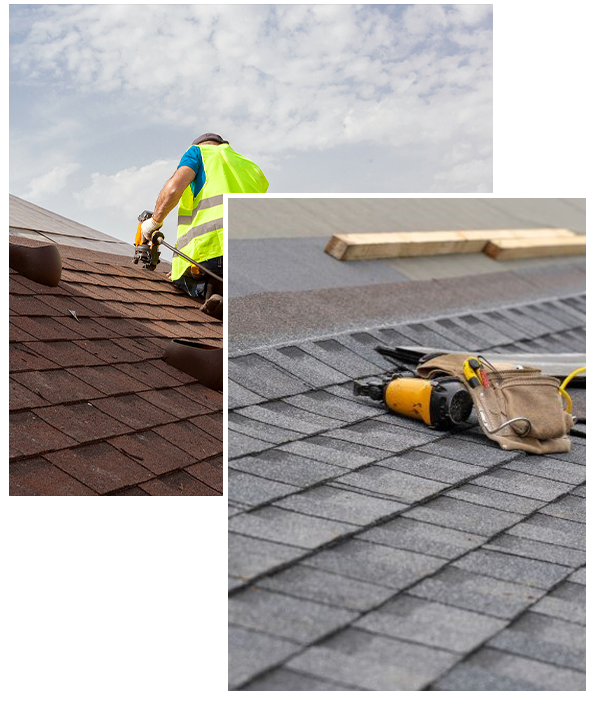 Collage image of residential asphalt roofing